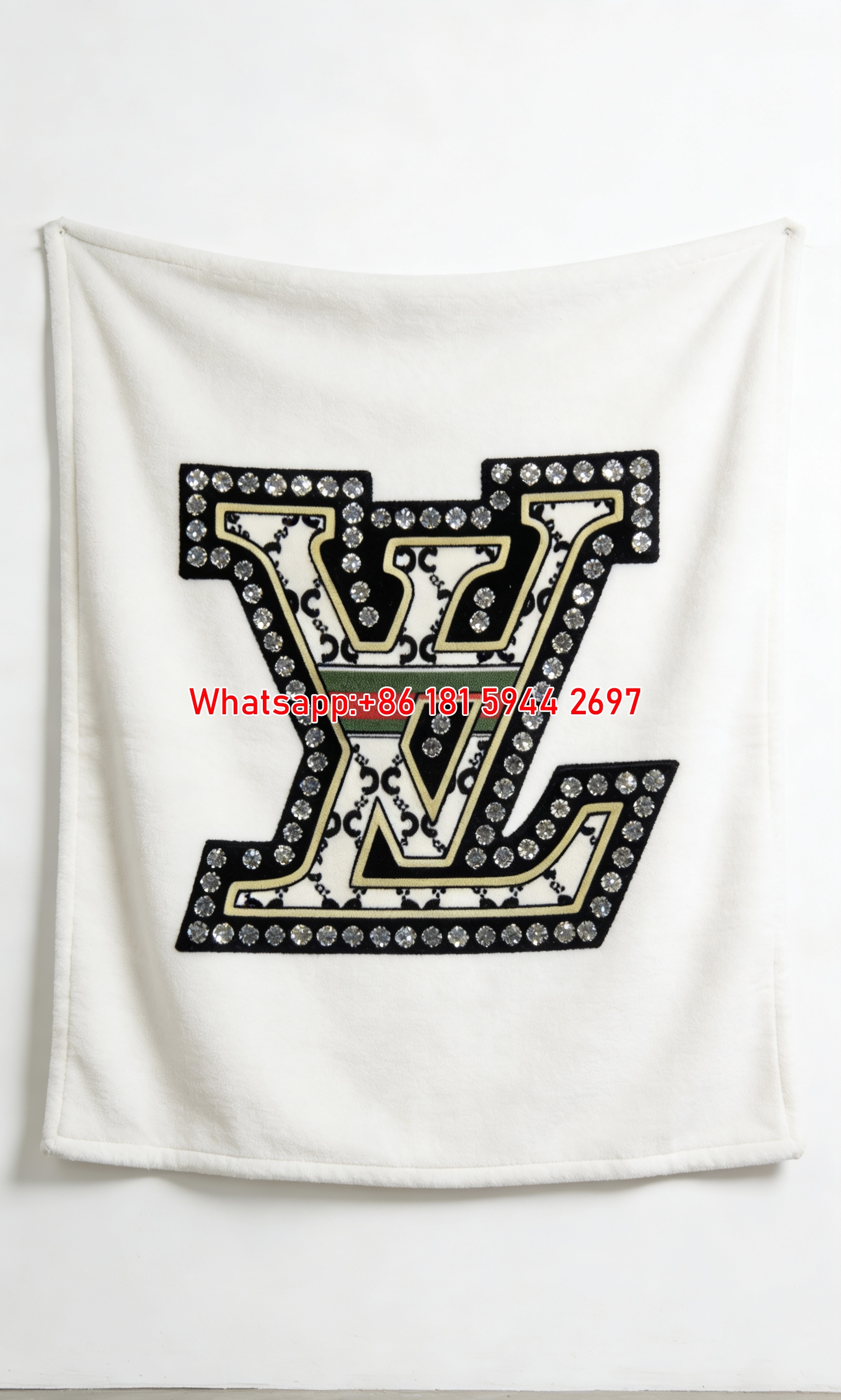 Rhinestone LV Monogram Flannel Blanket 345